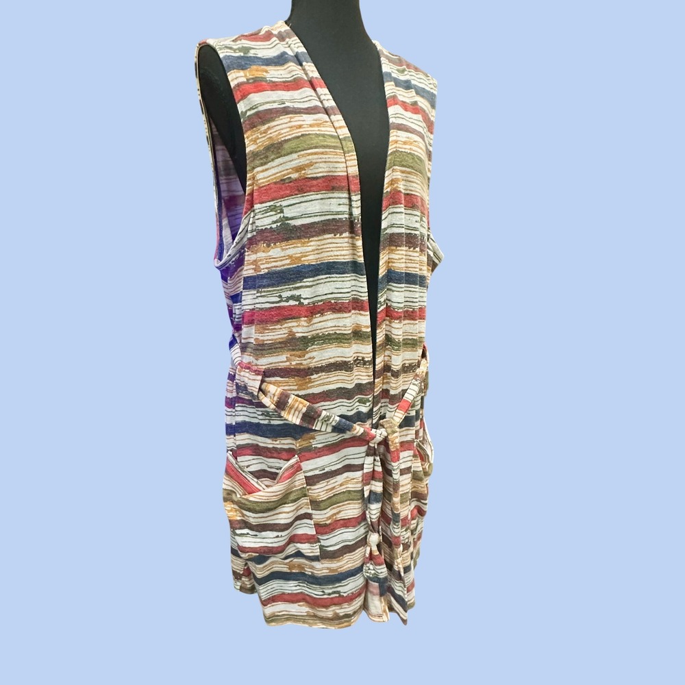 Catherines Est 1946 Womens Plus Size 22/24W Multi Color Striped Tie Waist Vest